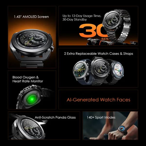 Watch Pro X 1.43'' Amoled IP68 Smart Watch with 2 Replaceable Watch Cases & Straps 4
