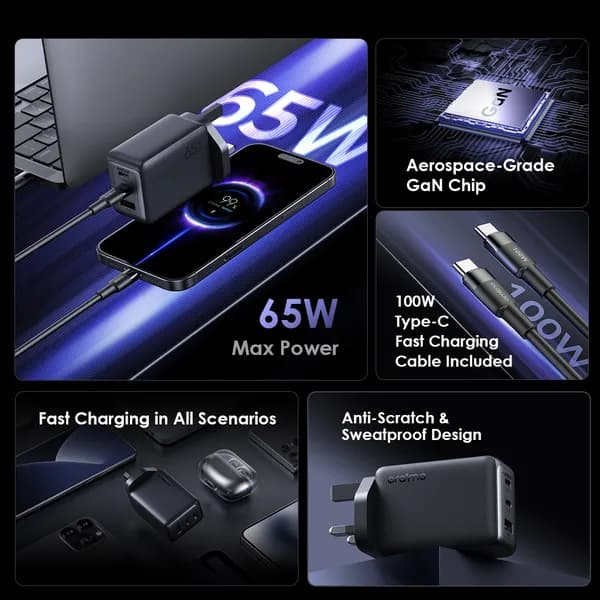 HyperGaN 65 65W GaN Wall Charger Kit with 100W CC Cable 4