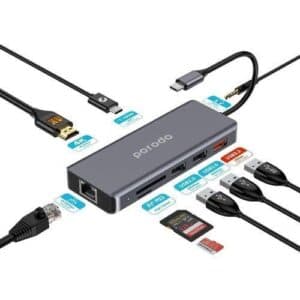 Porodo Ethernet USB-C HUB with 9 in 1 4K HDMI 30Hz 4