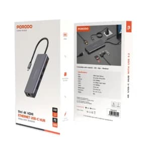 Porodo Ethernet USB-C HUB with 9 in 1 4K HDMI 30Hz 5