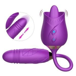 Colorful Two-in-one Self-reflexing Vibrating Tongue Licking Toy Adult - Purple